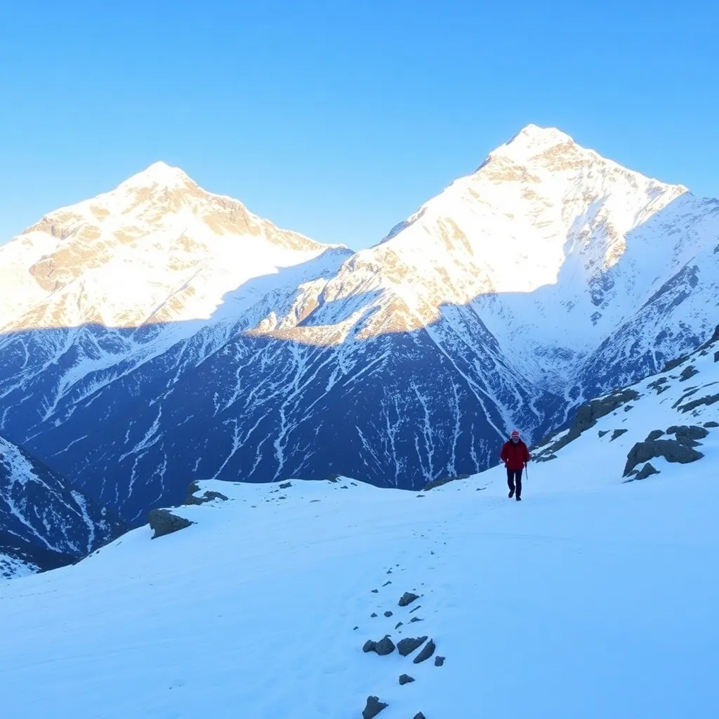 Snowy mountains of Everest trek to Base Camp